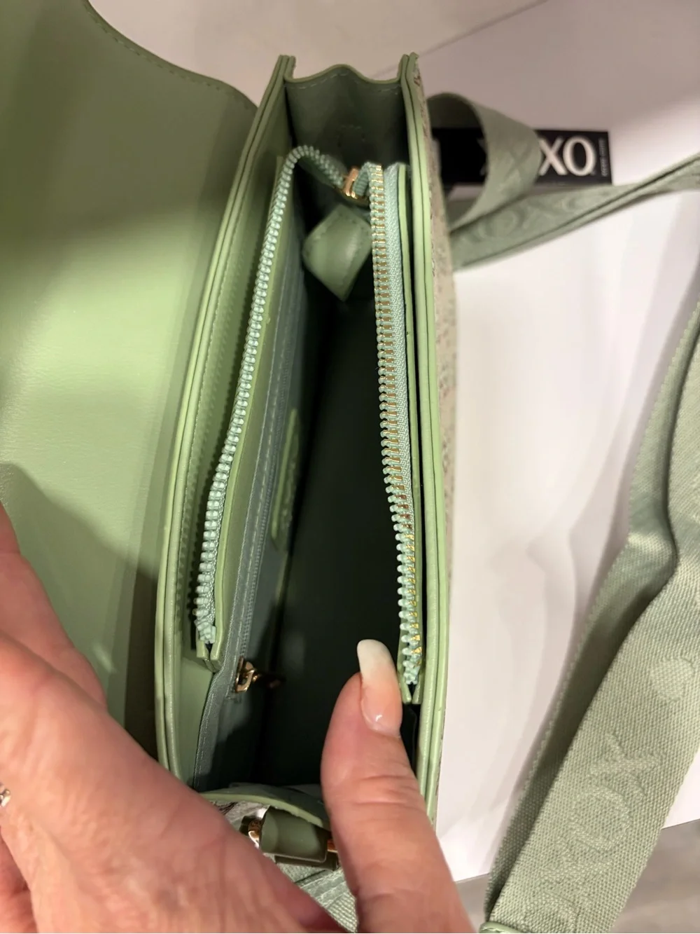 Green XOXO Monogram Crossbody Bag with Gold Accent NWT
